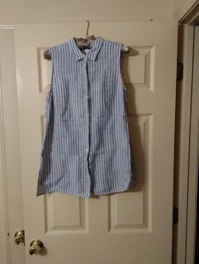 J. Jill Sleeveless Vertical Stripe Tunic - Light Blue & White